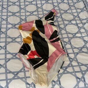 Boden One-Piece Swimsuit in Pink, Black, Cream & Mustard Floral